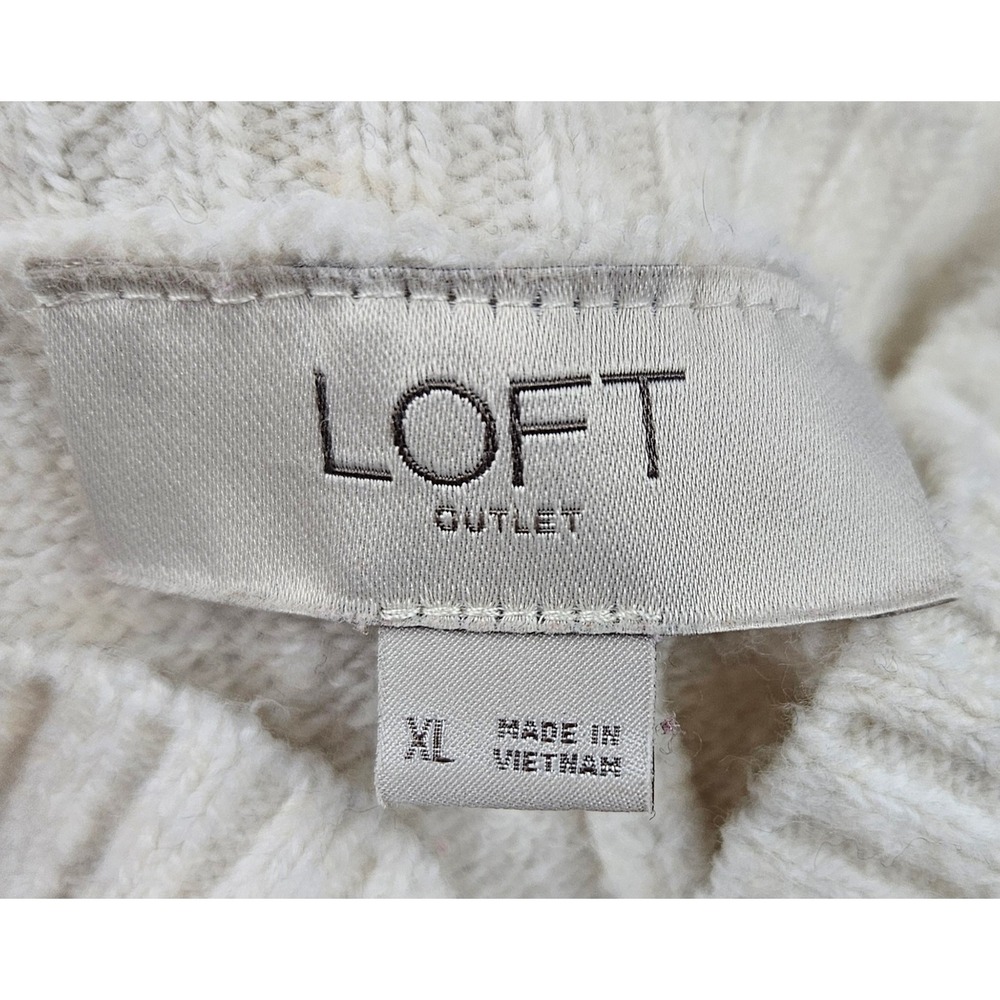Loft Outlet Striped‎ Mock Neck Poncho Sweater Cream Brown XL Preppy Minimalist - Picture 4 of 5
